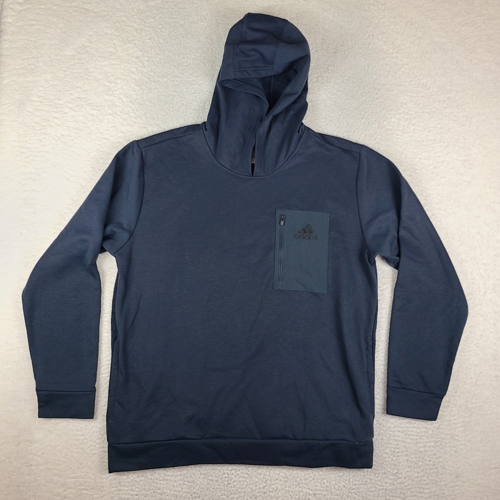 Adidas Hoodie Mens XL Dark Blue Solid Fleece Activewear
